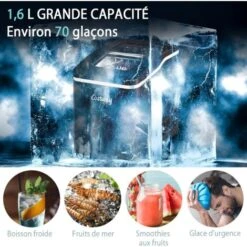 RELAX4LIFE Machine à Glaçons Automatique 12KG /24H Avec Auto-Nettoyage, Affichage-LCD, Machine à Glaçons De Comptoir Portable 9 Glaçons Par 8 Min Avec Réservoir 1,6L Pour Bar, Bureau, Maison (Noir) -Krups || DeLonghi Soldes 60464525 3