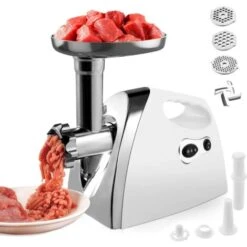 RELAX4LIFE Hachoir à Viandes Électrique 1200W, 3 Grilles, 1 Adaptateurs à Kebbés, 1 Adaptateur à Saucisse