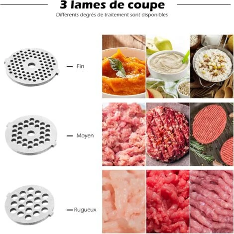 RELAX4LIFE Hachoir à Viandes Électrique 1200W, 3 Grilles, 1 Adaptateurs à Kebbés, 1 Adaptateur à Saucisse 3 RELAX4LIFE Hachoir à Viandes Électrique 1200W, 3 Grilles, 1 Adaptateurs à Kebbés, 1 Adaptateur à Saucisse – Image 3