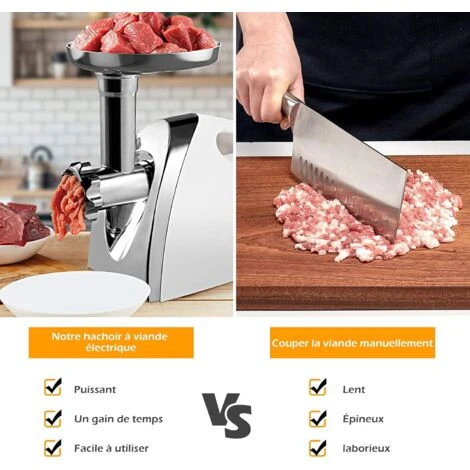 RELAX4LIFE Hachoir à Viandes Électrique 1200W, 3 Grilles, 1 Adaptateurs à Kebbés, 1 Adaptateur à Saucisse 4 RELAX4LIFE Hachoir à Viandes Électrique 1200W, 3 Grilles, 1 Adaptateurs à Kebbés, 1 Adaptateur à Saucisse – Image 4