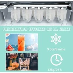 RELAX4LIFE Machine à Glaçons Automatique 12KG /24H Avec Fonction De Auto-Nettoyage, Affichage-LCD, Machine à Glaçons Portable 9 Glaçons Par 8 Min Avec Réservoir 1,6L Pour Bar, Bureau, Maison (Vert) -Krups || DeLonghi Soldes 60464891 2