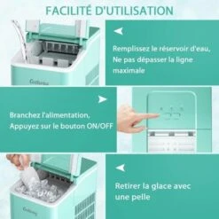 RELAX4LIFE Machine à Glaçons Automatique 12KG /24H Avec Fonction De Auto-Nettoyage, Affichage-LCD, Machine à Glaçons Portable 9 Glaçons Par 8 Min Avec Réservoir 1,6L Pour Bar, Bureau, Maison (Vert) -Krups || DeLonghi Soldes 60464891 4