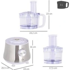 HOMCOM Robot Multifonctions 500 W - Robot De Cuisine Polyvalent - Robot Culinaire 1 L - Hachoir, Mixeur, Trancheur, Râpe - 2 Vitesses, Fonction Pulse - Acier Inox. ABS Blanc -Krups || DeLonghi Soldes 60940566 3