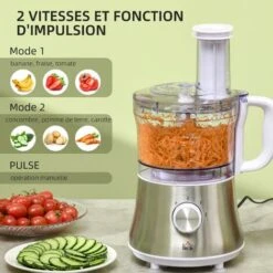 HOMCOM Robot Multifonctions 500 W - Robot De Cuisine Polyvalent - Robot Culinaire 1 L - Hachoir, Mixeur, Trancheur, Râpe - 2 Vitesses, Fonction Pulse - Acier Inox. ABS Blanc -Krups || DeLonghi Soldes 60940566 4