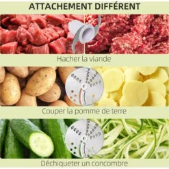 HOMCOM Robot Multifonctions 500 W - Robot De Cuisine Polyvalent - Robot Culinaire 1 L - Hachoir, Mixeur, Trancheur, Râpe - 2 Vitesses, Fonction Pulse - Acier Inox. ABS Blanc -Krups || DeLonghi Soldes 60940566 5