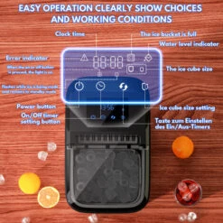 EINFEBEN Machine à Glaçons 15 Kg, Machine à Glaçons 3 Tailles 2,2 L, Machine à Glaçons 9 Glaçons En 6 Minutes, Machine à Glaçons Sans BPA Ou PFOA, Autonettoyante, Acier Inoxydable 150W -Krups || DeLonghi Soldes 63582309 4