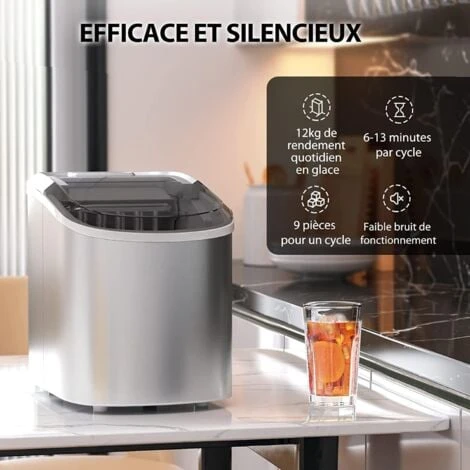 RELAX4LIFE Machine à Glaçons Autonettoyante 12 KG En 24 H, 2 Tailles De Glaçons, 9 Glaçons En 6-13 Mins Par Cycle, 2.2 L Réservoir D’Eau Pour Bureau Cuisine Bar, Rouge/Argent (Argent) 2 RELAX4LIFE Machine à Glaçons Autonettoyante 12 KG En 24 H, 2 Tailles De Glaçons, 9 Glaçons En 6-13 Mins Par Cycle, 2.2 L Réservoir D’Eau Pour Bureau Cuisine Bar, Rouge/Argent (Argent) – Image 2