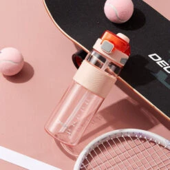 Bouteille D'eau De Sport étanche 1 Pièce, Bouteille D'eau Pour Enfants Sans BPA, Gourde De 700 Ml Avec Paille, Parfaite Pour Le Bureau De L'école De Voyage De Sport - Rose