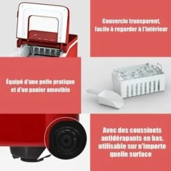 GOPLUS Machine A Glacons 12KG En 24H Avec Reservoir D'Eau 1,5L, 9 Glacons En 8 Min, Auto-Nettoyage, Affichage-LCD, Panier Amovible Et Pelle Inclus, Pour Bar, Bureau, Maison (Rouge) -Krups || DeLonghi Soldes 66858567 3