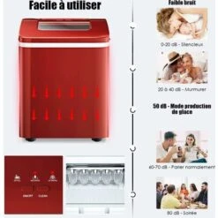 GOPLUS Machine A Glacons 12KG En 24H Avec Reservoir D'Eau 1,5L, 9 Glacons En 8 Min, Auto-Nettoyage, Affichage-LCD, Panier Amovible Et Pelle Inclus, Pour Bar, Bureau, Maison (Rouge) -Krups || DeLonghi Soldes 66858567 4
