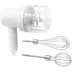 Mixeur Plongeant électrique, Mixeur Multifonction Sans Fil Rechargeable Par USB à 3 Vitesses Avec 2 Moustaches, Mixeur Plongeant électrique Portable Pour Pâtisserie-crème-protéine, Blanc