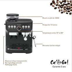 Caf And Go - Machine à Café - 15 Bars - Café à Grains, 3 Spécialités De Café, Mousseur De Lait, Eau Chaude - Noir Brillant -Krups || DeLonghi Soldes 69579279 4
