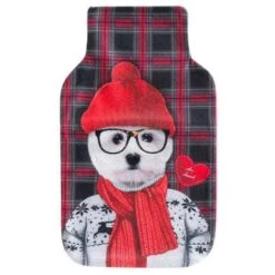 Housse Bouillotte Polaire 21x34 Cm Tout Doux Chien Hipster