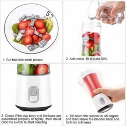 Mini Mélangeur Portatif, Taille Personnelle Mélange De Fruits électrique USB Rechargeable Presse-agrumes électriques De Mélange De Fruits Bébé Voyage 380ml,6 Lames Blender -Krups || DeLonghi Soldes 71193422 4