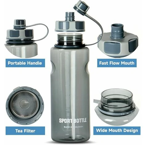 Gourde 1,5L Bouteille D'eau De Sport, Réutilisable Plastique Bouteilles Avec Filtre, Grande Taille Anti-fuites Gourde Pour La Randonnée, L'école, En Plein Air, Cyclisme 4 Gourde 1,5L Bouteille D'eau De Sport, Réutilisable Plastique Bouteilles Avec Filtre, Grande Taille Anti-fuites Gourde Pour La Randonnée, L'école, En Plein Air, Cyclisme – Image 4