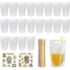 SVKBJROY Lot De 20 Sacs à Boissons Réutilisables Transparents Givrés Portables De 500 Ml Pour Pique-nique, Fête, Camping, Plage, Jus De Bière, Lait, Avec 20 Pailles