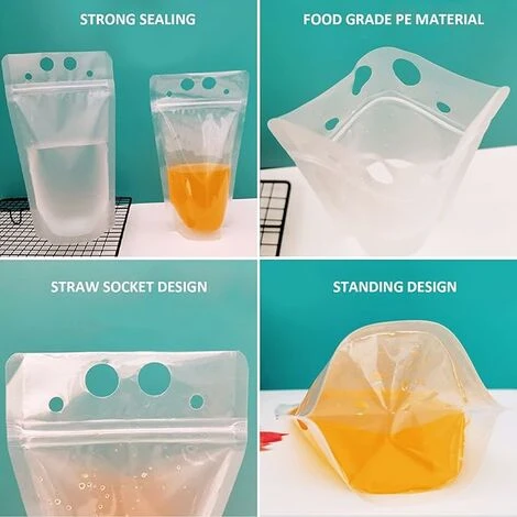 SVKBJROY Lot De 20 Sacs à Boissons Réutilisables Transparents Givrés Portables De 500 Ml Pour Pique-nique, Fête, Camping, Plage, Jus De Bière, Lait, Avec 20 Pailles 2 SVKBJROY Lot De 20 Sacs à Boissons Réutilisables Transparents Givrés Portables De 500 Ml Pour Pique-nique, Fête, Camping, Plage, Jus De Bière, Lait, Avec 20 Pailles – Image 2