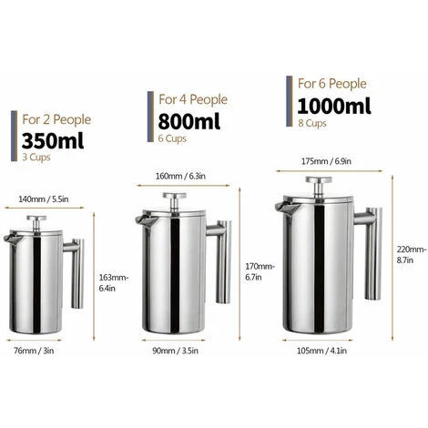 350 Ml/800 Ml/1000 Ml Cafetière Presse Française En Acier Inoxydable Double Paroi Cafetière Isolée Pot 2 350 Ml/800 Ml/1000 Ml Cafetière Presse Française En Acier Inoxydable Double Paroi Cafetière Isolée Pot – Image 2