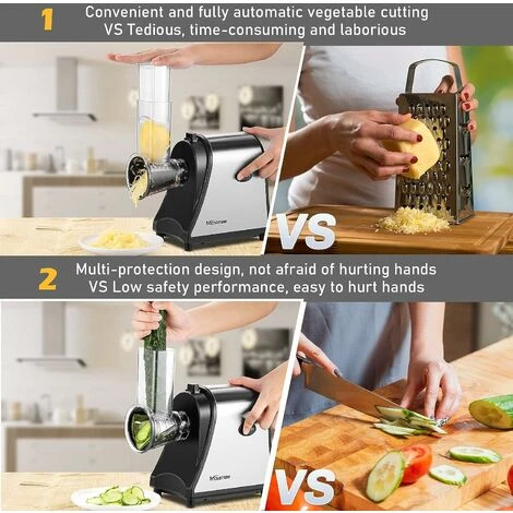 Coupe-légumes Multifonction Électrique Professionnel, Râpe Trancheuse à Salade, Découper Légumes Avec 4 Cônes En Inox Noir 2 Coupe-légumes Multifonction Électrique Professionnel, Râpe Trancheuse à Salade, Découper Légumes Avec 4 Cônes En Inox Noir – Image 2