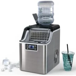 RELAX4LIFE Machine à Glaçons En Acier Inoxydable Avec Réservoir 3,2 L, 18 KG/24 H, Glaçons Par 15-20 Min, Machine à Glace Avec Écran LCD Et Auto-Nettoyage, Stockage De Glace Pour Maison, Café