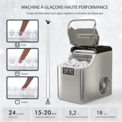 RELAX4LIFE Machine à Glaçons En Acier Inoxydable Avec Réservoir 3,2 L, 18 KG/24 H, Glaçons Par 15-20 Min, Machine à Glace Avec Écran LCD Et Auto-Nettoyage, Stockage De Glace Pour Maison, Café -Krups || DeLonghi Soldes 82192702 3
