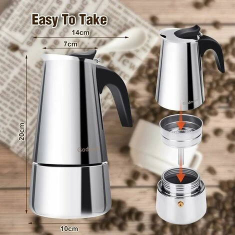 Cafetière Italienne, Cafetière Moka En INOX Cafetière à Pression 300ml Grande Contenance Compatible Avec Plaque à Induction Avec Poignée Ergonomique 4 Cafetière Italienne, Cafetière Moka En INOX Cafetière à Pression 300ml Grande Contenance Compatible Avec Plaque à Induction Avec Poignée Ergonomique – Image 4