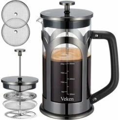 Café Et Théière, Cafetière En Verre Borosilicaté Résistant à La Chaleur En Acier Inoxydable 304 Avec 4 Filtres, Durable Et Facile à Nettoyer 100% Sans BPA, 34 Oz, Argent