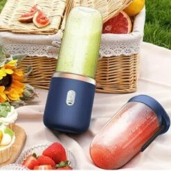 Mini Mixeur 40W Juice Blender Mini Portable Quick Blender Cup Personal Size Rechargeable USB Double Cup, Bleu