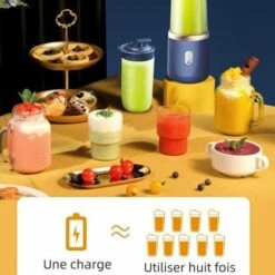 Mini Mixeur 40W Juice Blender Mini Portable Quick Blender Cup Personal Size Rechargeable USB Double Cup, Bleu -Krups || DeLonghi Soldes 91594457 3