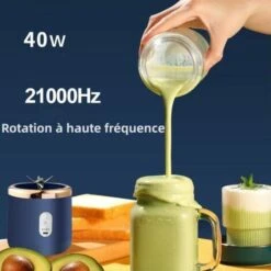 Mini Mixeur 40W Juice Blender Mini Portable Quick Blender Cup Personal Size Rechargeable USB Double Cup, Bleu -Krups || DeLonghi Soldes 91594457 4
