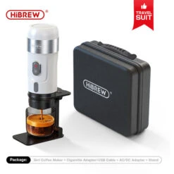 HIBREW H4A - Cafetiere Italienne Portable,machines à Café Automatiques,machine Expresso,Compatible Avec Capsules Nespresso Dolce Gusto Café Moulu,60ml,80W,camping,voiture (Premium,Blanche)