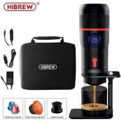 HIBREW H4 - Cafetiere Italienne Portable,machines à Café Automatiques,machine Expresso,Compatible Avec Capsules Nespresso Dolce Gusto Café Moulu,60ml,80W,camping,voiture (Premium,Noir)