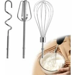 Blue Dream Batteur à œufs électrique En Acier Inoxydable,3 Accessoire De Rechange Pour Mixeur Main,Fouet Rechange,pour électrique(1 Fouet, 1 Crochet Pétrisseur, Fouet Ballon)