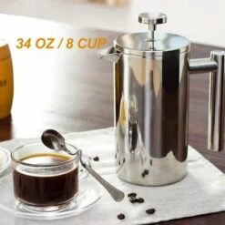 1 Litre (8 Tasses), Cafetière à Piston En Acier Inoxydable 304 à Double Paroi Lsolée, Cafetiere Piston Avec 1 Filtre Supplémentaire, Système De Filtration à 3 Niveaux, Argenté -Krups || DeLonghi Soldes 93315698 5