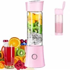 Portable Mixeur Juice Blender, Milk-Shake, Jus De Fruits Et Légumes,Mixer,480ml, Sans BPA,Mini USB Blender Des Smoothies,100W,Noël Cadeau Pour La Famille(rose)