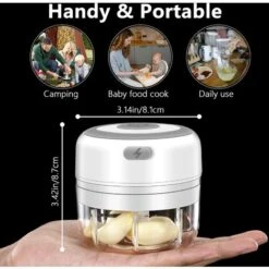 Hachoir　Mini Hachoir électrique à Chargement USB, Mini Hachoir à Ail Rechargeable, Mini Presse-ail Pour épices, Oignons, Broyeurs, Hachoirs à Ail, Machine à Broyer -Krups || DeLonghi Soldes 94306027 5