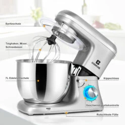 Robot Culinaire 1400W Machine à Pétrir Machine à Pâte Avec Bol En Acier Inoxydable 7L-Argent -Krups || DeLonghi Soldes 94654033 3