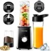 3 En 1 Blender Mixeur Smoothie 600W Fonctions Mélange Et Broyage 3 Vitesses Réglables, 2 Bouteilles 600 Ml Et Tasse Broyage 300 Ml
