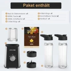 3 En 1 Blender Mixeur Smoothie 600W Fonctions Mélange Et Broyage 3 Vitesses Réglables, 2 Bouteilles 600 Ml Et Tasse Broyage 300 Ml -Krups || DeLonghi Soldes 94719667 4