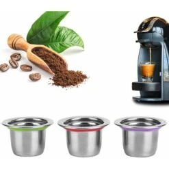 Lot De 3 Capsules De Café Rechargeables En Acier Inoxydable Avec Filtre à Dosette Réutilisable Pour Machines Nespresso -Krups || DeLonghi Soldes 95346856 4