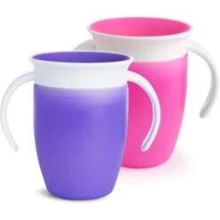 Un Gobelet Rose, Un Gobelet Violet-Tasse D'Apprentissage Miracle 360, Rose/Violette, Lot De 2