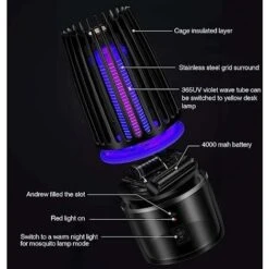 Lampe Anti Moustique, 2 En 1 Électrique Anti Moustique, 360 ° UV Tueur D'Insectes Électrique Lampe Anti Moustique Rechargeable Sûr Et Efficace Pour Camping Intérieur Extérieur Jardin Terrasse -Krups || DeLonghi Soldes 96110982 2