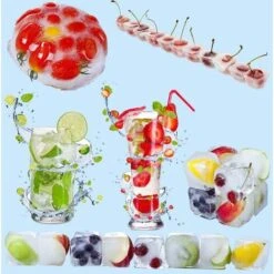 Accessoires Boisson　Bac à Glaons 4 PCS Cubes à Glaons En Silicone Avec Couvercle Ice Cube Tray 14 Compartiments Pour Whisky, Cocktail, Boissons, Blanc + Bleu -Krups || DeLonghi Soldes 96339821 4