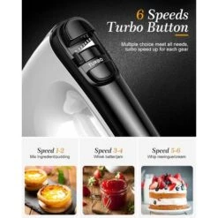 Batteur à Main, 6 Niveaux De Vitesse 400 W Avec 2 Fouets Et 2 Crochets Pétrisseurs, Fonction Turbo, Conception Du Bouton D'éjection, Mélangeur Portable Pour La Cuisson, Pour Les Sauces, La Crème, Les -Krups || DeLonghi Soldes 97629218 4