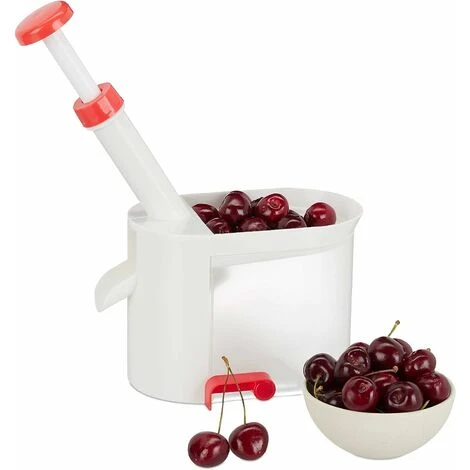 Dénoyauteur De Cerises Relaxdays, Avec Ventouse, Récipient De Collecte, Plastique, Lame En Acier Inoxydable, Dénoyauteur, Blanc-rouge 1 Dénoyauteur De Cerises Relaxdays, Avec Ventouse, Récipient De Collecte, Plastique, Lame En Acier Inoxydable, Dénoyauteur, Blanc-rouge