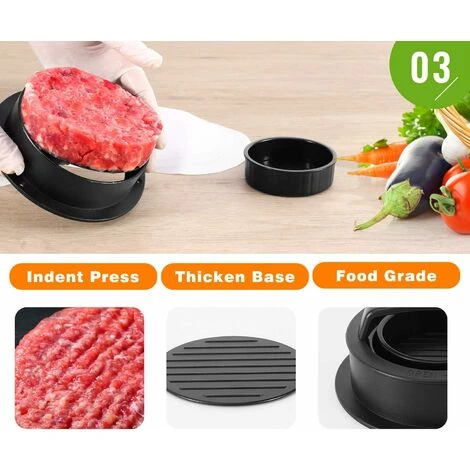 Presse à Hamburger, 3 En 1 Antiadhésif Hamburger Patty Maker Ensemble De Presse à Hamburger Pour Galettes De Hamburger BBQ Presse à Hamburger Boulettes De Viande Accessoires De Grillade - Noir 2 Presse à Hamburger, 3 En 1 Antiadhésif Hamburger Patty Maker Ensemble De Presse à Hamburger Pour Galettes De Hamburger BBQ Presse à Hamburger Boulettes De Viande Accessoires De Grillade - Noir – Image 2