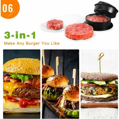 Presse à Hamburger, 3 En 1 Antiadhésif Hamburger Patty Maker Ensemble De Presse à Hamburger Pour Galettes De Hamburger BBQ Presse à Hamburger Boulettes De Viande Accessoires De Grillade - Noir 5 Presse à Hamburger, 3 En 1 Antiadhésif Hamburger Patty Maker Ensemble De Presse à Hamburger Pour Galettes De Hamburger BBQ Presse à Hamburger Boulettes De Viande Accessoires De Grillade - Noir – Image 5