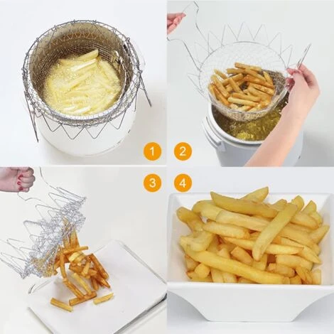 Panier à Frire, Panier A Salade Tamis Cuisine Inoxydable Fry Extensible Chef Panier Cuisine 5 Panier à Frire, Panier A Salade Tamis Cuisine Inoxydable Fry Extensible Chef Panier Cuisine – Image 5