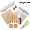Kit De Fabrication De Sushis 12 Pièces, Machine à Sushi Bazooka Tout-en-un Avec Rideau à Sushi, Moule à Sushi, Couteau à Sushi, Couteau à Beurre, Baguettes, Repose-baguettes, Cuillère, Couteau En Bamb