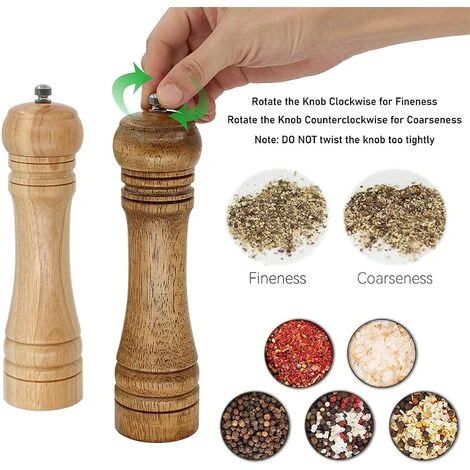 Moulin à Poivre Moulin à Sel Et à Poivre Ensemble, Moulin à Poivre En Bois De Chêne, Rotor En Céramique Grossièreté Réglable Avec Différentes Couleurs, Moulin Pour Épices Et Graines - Paquet De 2 3 Moulin à Poivre Moulin à Sel Et à Poivre Ensemble, Moulin à Poivre En Bois De Chêne, Rotor En Céramique Grossièreté Réglable Avec Différentes Couleurs, Moulin Pour Épices Et Graines - Paquet De 2 – Image 3
